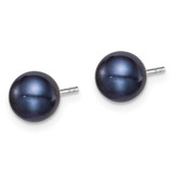Sterling Silver Rhodium-plated 6-7mm Black Round Freshwater Cultured Pearl Post Earrings