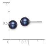 Sterling Silver Rhodium-plated 6-7mm Black Round Freshwater Cultured Pearl Post Earrings