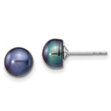 Sterling Silver Rhodium-plated 6-7mm Black Teardrop Freshwater Cultured Pearl 17 inch Necklace and Button Post Earrings Set