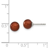 Sterling Silver Rhodium-plated 6-7mm Brown Round Freshwater Cultured Pearl Post Earring