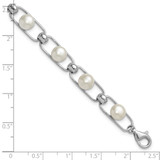 Sterling Silver Rhodium-plated 6-7mm Button White Freshwater Cultured Pearl 6.5 inch with 1 inch Extender Bracelet