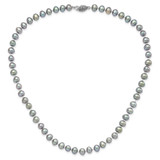Sterling Silver Rhodium-plated 6-7mm Grey Near-Round Freshwater Cultured Pearl 20 inch Necklace
