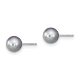Sterling Silver Rhodium-plated 6-7mm Grey Round Freshwater Cultured Pearl Post Earrings