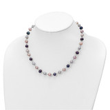 Sterling Silver Rhodium-plated 6-7mm Grey, Pink and Black Semi-Round Freshwater Cultured Pearl 18 inch Necklace, 7.25 inch Bracelet and 3-piece Button Post Earrings Set