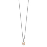 Sterling Silver Rhodium-plated 6-7mm Pink Teardrop Freshwater Cultured Pearl 17 inch Necklace and Button Post Earrings Set