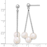 Sterling Silver Rhodium-plated 6-7mm Semi-Round White Freshwater Cultured 3-Pearl and Chain Dangle Post Earrings