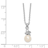 Sterling Silver Rhodium-plated 6-7mm White Button Freshwater Cultured Pearl and CZ 17 inch Necklace - QG-63E9B15F-7319