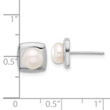 Sterling Silver Rhodium-plated 6-7mm White Button Freshwater Cultured Pearl Square Post Earrings - QE-F8D242B1-4378