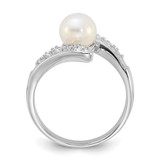 Sterling Silver Rhodium-plated 6-7mm White Freshwater Cultured Pearl and CZ Bypass Ring - QR-5A9EF87A-2538