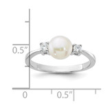 Sterling Silver Rhodium-plated 6-7mm White Freshwater Cultured Pearl and CZ Ring - QR-079C7A6E-2721