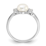 Sterling Silver Rhodium-plated 6-7mm White Freshwater Cultured Pearl and CZ Ring - QR-A3CB7A16-7116