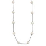 Sterling Silver Rhodium-plated 6-7mm White Near-Round Freshwater Cultured Pearl 12-Station 16 inch Necklace