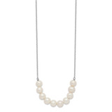 Sterling Silver Rhodium-plated 6-7mm White Near-Round Freshwater Cultured Pearl 18 inch Necklace - QH-5E1E63E7-3333