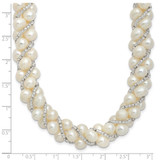 Sterling Silver Rhodium-plated 6-7mm White Near-Round Pearl and Glass Beaded Twisted 18 inch Necklace