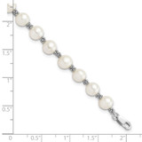 Sterling Silver Rhodium-plated 6-7mm White Round Freshwater Cultured Pearl 7.25 inch Bracelet