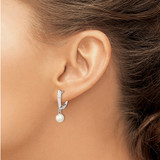 Sterling Silver Rhodium-plated 6-7mm White Round Freshwater Cultured Pearl Leverback Dangle Earrings - QE-F00AA841-7903