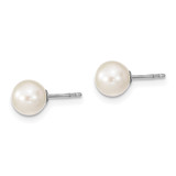Sterling Silver Rhodium-plated 6-7mm White Round Freshwater Cultured Pearl Post Earrings