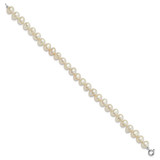 Sterling Silver Rhodium-plated 6-7mm White Semi-Round Freshwater Cultured Pearl 18 inch Necklace, 7.25 in Bracelet and Button Post Earrings Set