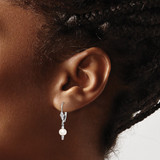 Sterling Silver Rhodium-plated 6-7mm White Semi-Round Freshwater Cultured Pearl Leverback Dangle Earrings - QE-CD89184B-4473
