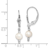 Sterling Silver Rhodium-plated 6-7mm White Semi-Round Freshwater Cultured Pearl Leverback Dangle Earrings - QE-CD89184B-4473