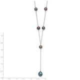 Sterling Silver Rhodium-plated 6-8mm Black Teardrop and Semi-Round Freshwater Cultured Pearl 6-Station Y-Drop 16 inch Necklace