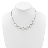 Sterling Silver Rhodium-plated 6-8mm Teardrop White Freshwater Cultured Pearl and CZ Leaf 17 inch Necklace