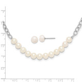 Sterling Silver Rhodium-plated 6-8mm White Near-Round Freshwater Cultured Pearl 18 inch Necklace and Post Earrings Set