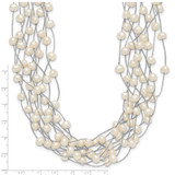 Sterling Silver Rhodium-plated 6-8mm White Semi-Round Freshwater Cultured Pearl Multi Strand 15 inch Necklace