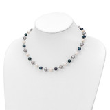 Sterling Silver Rhodium-plated 6-8mm White, Grey and Black Semi-Round Freshwater Cultured Pearl 18 inch Necklace and 7.25 inch Bracelet and 3-piece Button Post Earrings Set