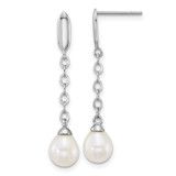 Sterling Silver Rhodium-plated 6-9mm Teardrop White Freshwater Cultured Pearl 16 inch Y-Necklace and Chain Dangle Post Earring Set