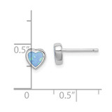 Sterling Silver Rhodium-plated 6mm Blue Created Opal Heart Post Earrings