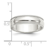 Sterling Silver Rhodium-plated 6mm Half Round Milgrain Size 8 Band