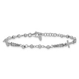 Sterling Silver Rhodium-plated 7.25 inch with 0.5 inch extender Rosary Themed Bracelet