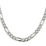 Sterling Silver Rhodium-plated 7.25mm Pav‚ Flat Figaro Chain - QF-51A7D7EF-5504