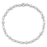 Sterling Silver Rhodium-plated 7.5 inch Heart and Cross Bracelet