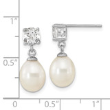 Sterling Silver Rhodium-plated 7-10mm White Teardrop Freshwater Cultured Pearl and 2.64WT White Topaz Post Dangle Earrings