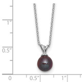 Sterling Silver Rhodium-plated 7-7.5mm Round Black Freshwater Cultured Pearl 17 inch Necklace