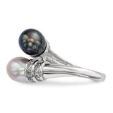 Sterling Silver Rhodium-plated 7-8mm Black and Grey Rice Freshwater Cultured Pearl and CZ Ring - QR-04C964DA-2533
