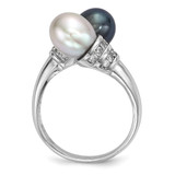 Sterling Silver Rhodium-plated 7-8mm Black and Grey Rice Freshwater Cultured Pearl and CZ Ring - QR-D7BE87AC-2451