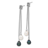 Sterling Silver Rhodium-plated 7-8mm Black and White Teardrop Freshwater Cultured Pearl Knot 18 inch Necklace and Post Dangle Earrings Set