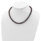 Sterling Silver Rhodium-plated 7-8mm Black Near-Round Freshwater Cultured Pearl 18 inch Necklace