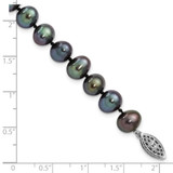 Sterling Silver Rhodium-plated 7-8mm Black Near-Round Freshwater Cultured Pearl 7.25 inch Bracelet