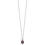 Sterling Silver Rhodium-plated 7-8mm Black Rice Freshwater Cultured Pearl and CZ 17 inch Necklace