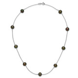 Sterling Silver Rhodium-plated 7-8mm Black Semi-Round Freshwater Cultured Pearl 9-Station 18 inch Necklace
