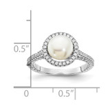 Sterling Silver Rhodium-plated 7-8mm Button White Freshwater Cultured Pearl and CZ Ring - QR-C85555EC-5307