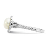 Sterling Silver Rhodium-plated 7-8mm Button White Freshwater Cultured Pearl and CZ Ring - QR-C85555EC-5307