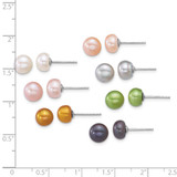 Sterling Silver Rhodium-plated 7-8mm Button White/Pink/Yellow/Peach/Grey/Green/Black Freshwater Cultured Pearl 7-Pair Boxed Post Earring Set