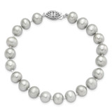 Sterling Silver Rhodium-plated 7-8mm Grey Near-Round Freshwater Cultured Pearl 7.25 inch Bracelet
