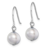 Sterling Silver Rhodium-plated 7-8mm Grey Semi-Round Freshwater Cultured Pearl Dangle Earrings