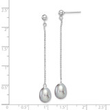 Sterling Silver Rhodium-plated 7-8mm Grey Teardrop Freshwater Cultured Pearl Post Dangle Earrings